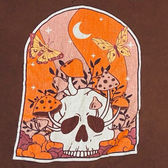 Self Esteem Mushroom T-shirt‎ Womens XL Cropped Retro Goblincore Grunge Skulls - Picture 2 of 12